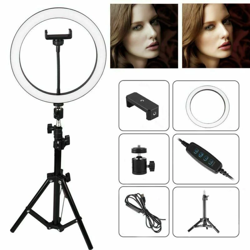 Fill Light Tripod LED Ring Lamp Mobile Phone Holder Kit Self Memory card