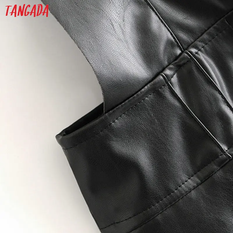 Tangada женское платье из искусственной кожи без рукавов с пуговицами и карманами корейский стиль Новое поступление Дамы миди платье vestidos 6A320