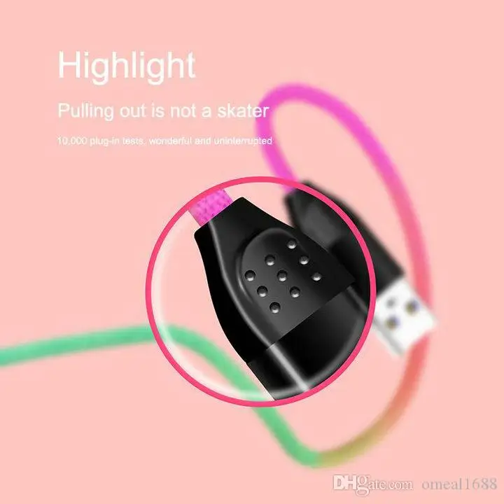 Colorful 1m/3ft USB cables Fast Charging 2A High Quality Rainbow Data Cable for Android Phone Type C S8 S9 S10 NOTE 8 NOTE 9