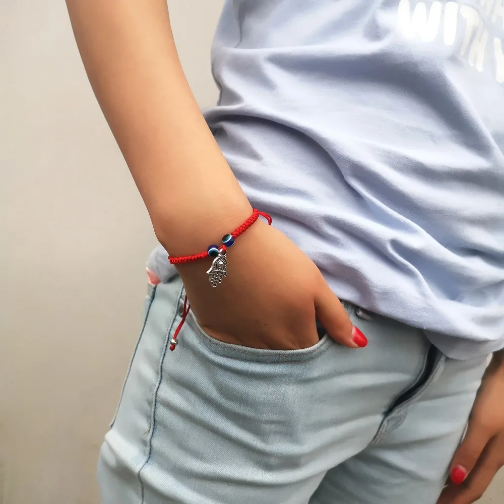 Rinhoo Charm Turkish Evil Eye Hand Braided Red Thread String Bracelet Women Men Lucky Red Rope Adjustable Bracelet Jewelry Gifts
