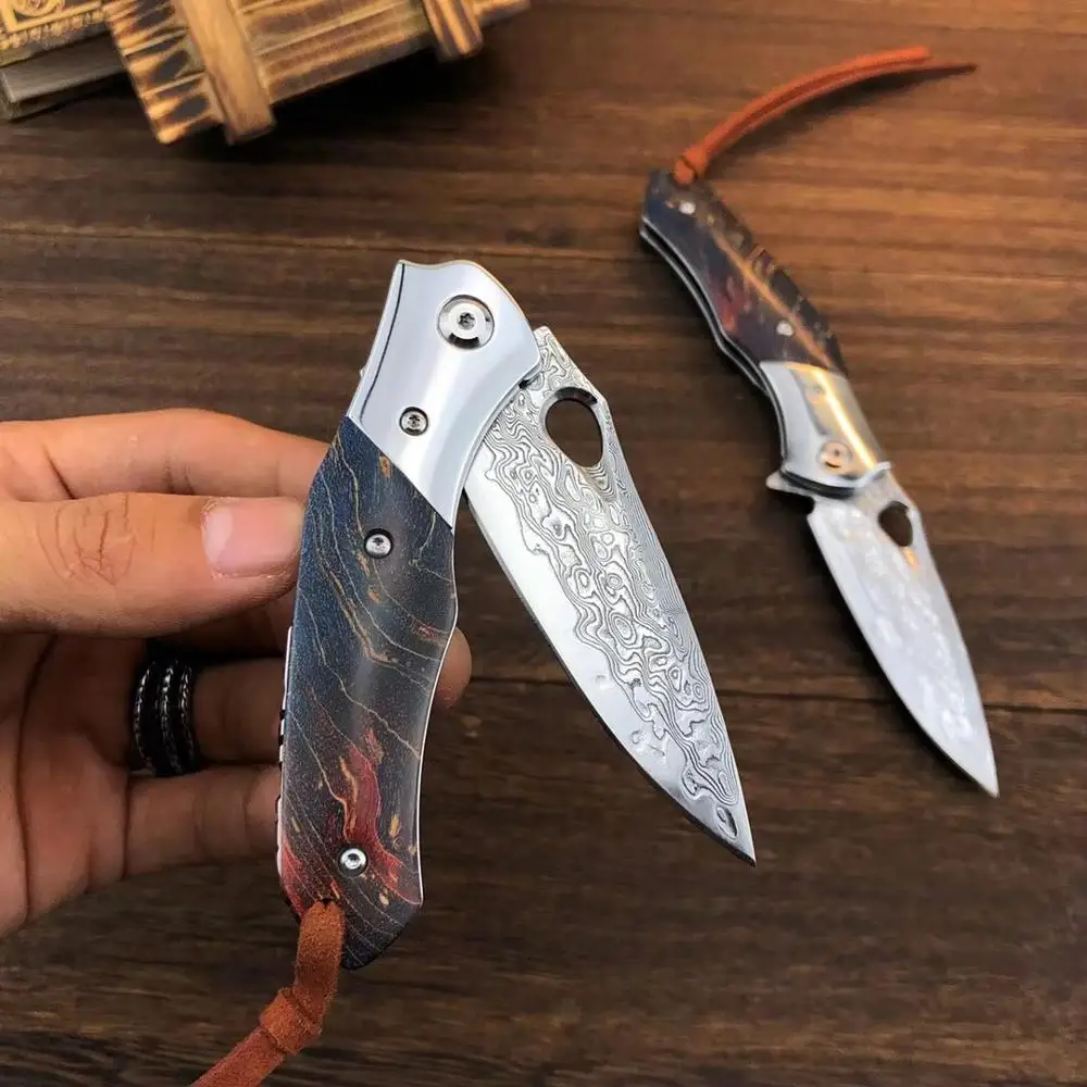

304 Steel head/VG10 Damascus steel Tactical Camping Pocket Knife Outdoor Survival Hunting EDC Combat Portable Tools OEM