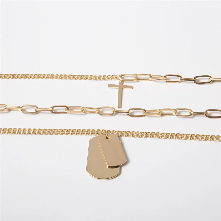 IngeSight. Z панковское многослойное толстое ожерелье-чокер с крестом, винтажное квадратное ожерелье из нержавеющей стали с подвеской, женские/мужские ювелирные изделия
