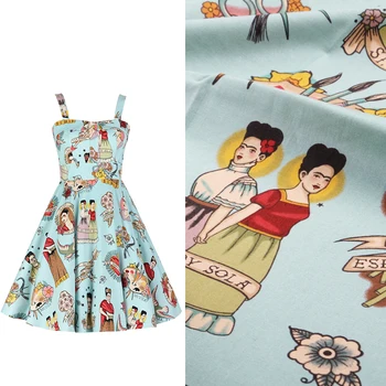 

HLQON 100% cotton sateen stretch vintage European style fabric for DIY sewing clothing upholstery women wedding dress