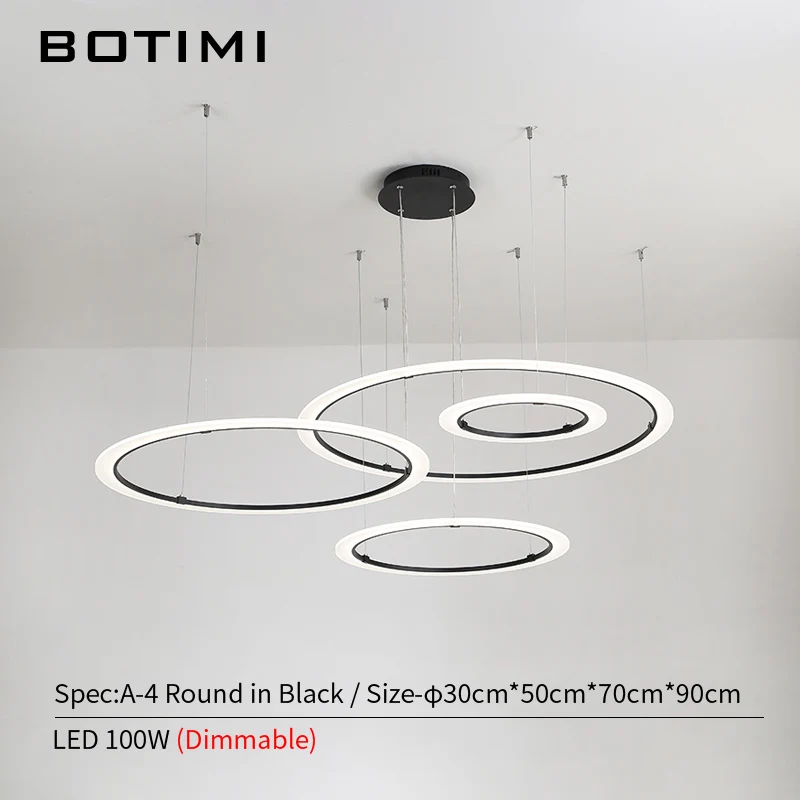 A-4-Black-100W-RC BOTIMI Art DECO LED Chandelier With Golden Rings For Living Room Black Round Layers Hotel Foyer Chandeliers 220V White Lustres - Цвет абажура: A-4-Black-100W-RC