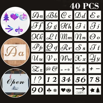 

40pcs PET Alphabet Stencils Set Painting Mould Alphabet Signs Calligraphy Letters Number Alphabet Stencils Template 150*210mm