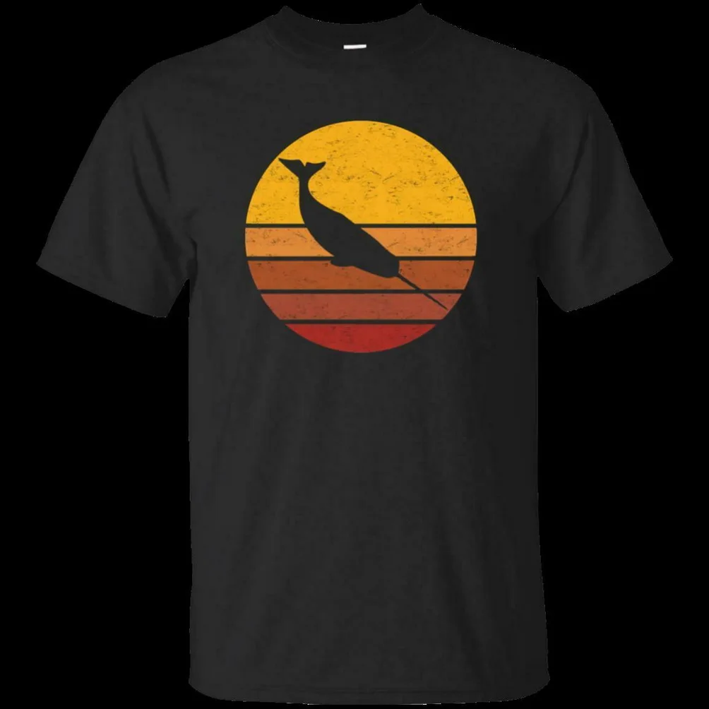 Vintage Sunset Animal Silhouette Narwhal Black T-Shirt Men Women S 3Xl Fashion Classic Tee Shirt | Мужская одежда