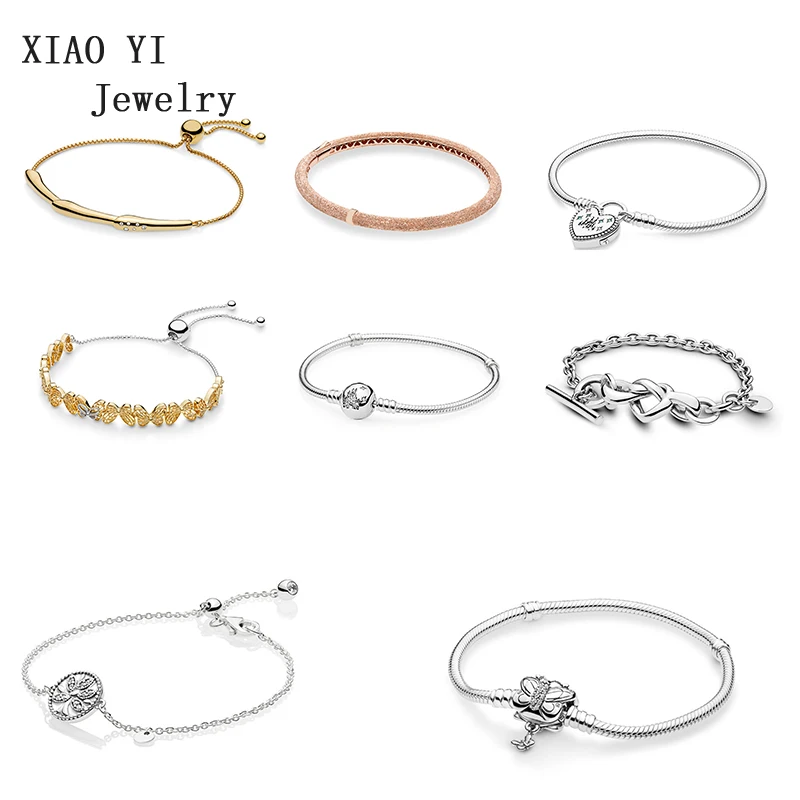 

XIAOYI 100% 925 Sterling Silver Spring Shine Flower Stem Sliding Bracelet Butterflies Tree of Life Rose Matte Brilliance Bangle