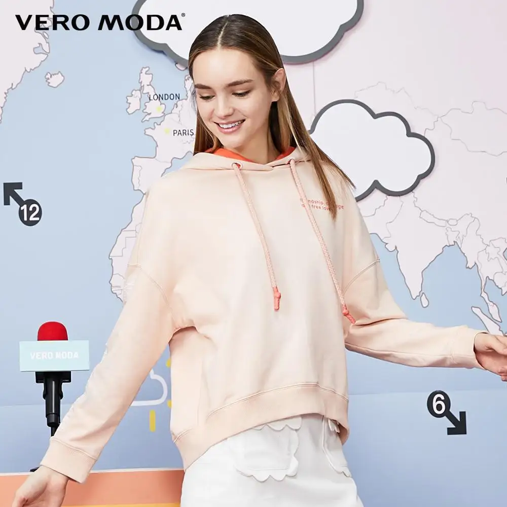 Vero Moda Новая Женская Толстовка свободного кроя с буквенным принтом на манжетах из хлопка | 319333522