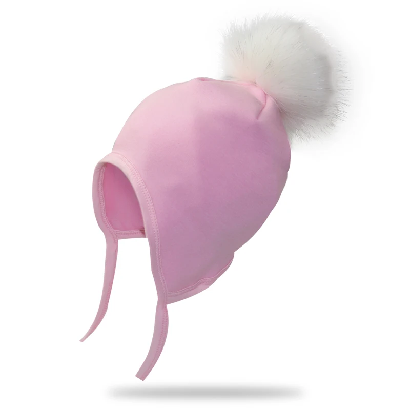 pink Хлопковые шапочки для детей, защитная шапка для маленьких девочек, зимняя шапка для мальчиков, детская шапка с помпоном, Детские аксессуары - Цвет: pink