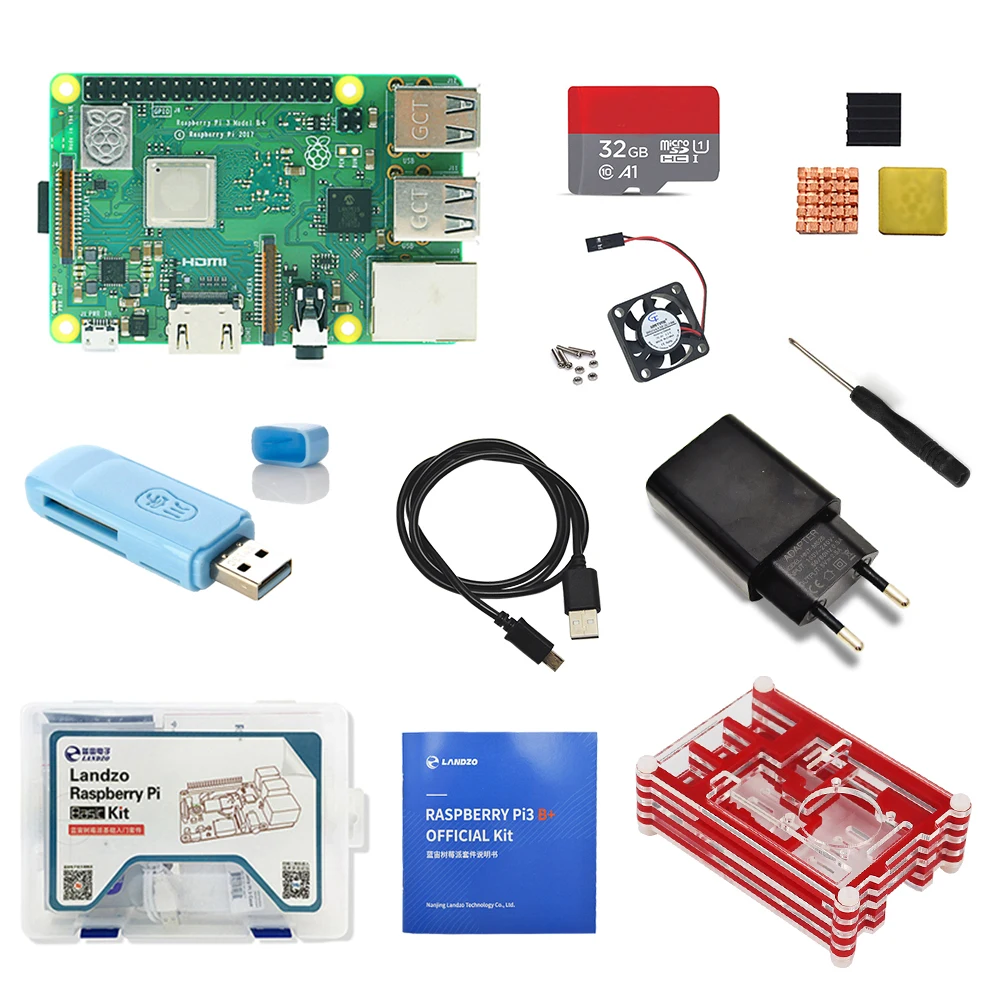 

New Raspberry Pi 3B+ 9-layer case fan kit with 32G TF card and multi-card reader and heatsink EU power