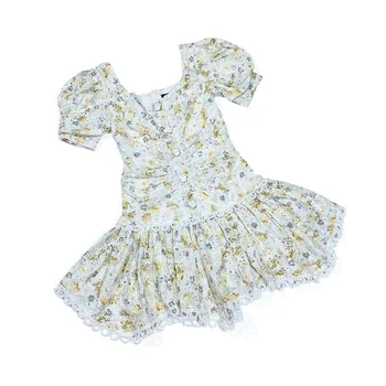 

Top Quality Embroidery Dresses Women 2020 Summer New Floral Embrlidered Short Puff Sleeve Elegant Irregular Sweet Dress