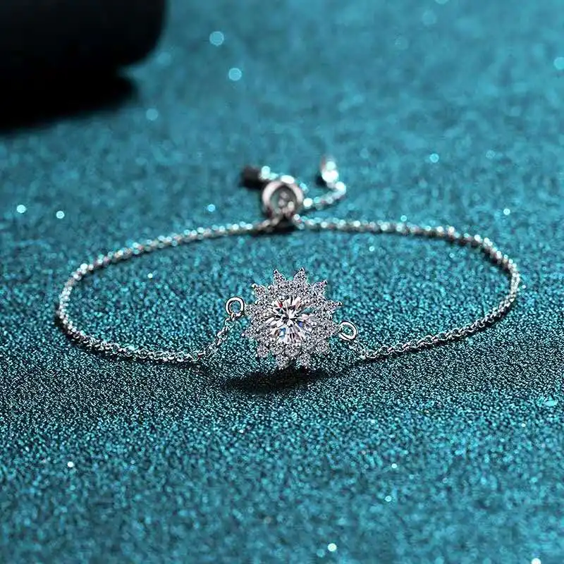 

S09-002 50 points Kla moissanitee bracelet sterling silver plated PT950 sun flower bracelets & bangles girlfriend gift