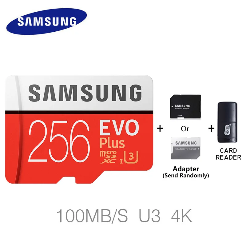 Карта памяти Microsd SAMSUNG EVO Plus Micro SD карта, 32 ГБ, 64 ГБ 512 ГБ 256 ГБ SDHC/SDXC Класс EVO+ класс 10 C10 UHS TF карты Модуль памяти Transflash карты памяти Microsd карта - Емкость: 256GB and reader