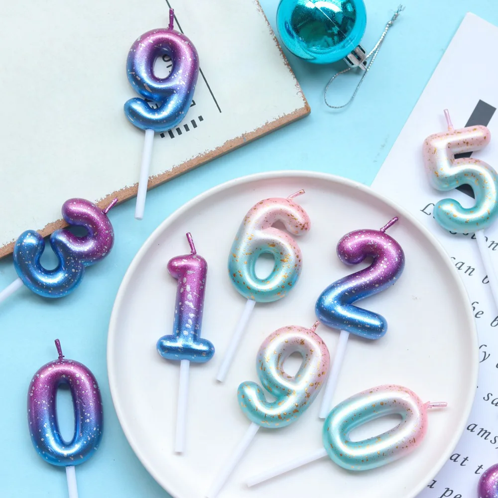 1pc Starry Sky Digital Candles Birthday Cake Decoration Wishing Gradient Candle Party Dessert Table Dress Up | Дом и сад