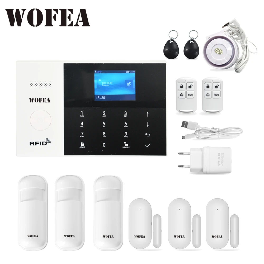 Wofea wifi gprs sim-карта SMS RFID карта приложение дистанционное управление Беспроводной топ домашней безопасности пожарный дом сигнализация система с голосовой сигнализацией - Цвет: Bundle E