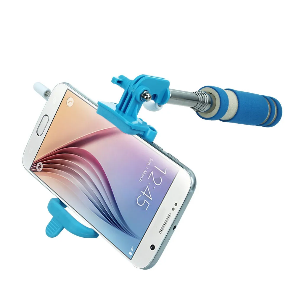 Mini portátil extensible doble palo para autorretrato titular Monopod portátil, al aire libre Mini Alambre de Control Selfie palo Selfiestick
