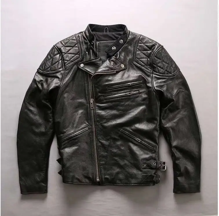 Buy Big  skull Read Description! Asian size men's genuine cow skin motor biker leather jacket mans skull cowhide leather jacket