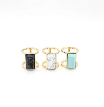 

Rectangle Kallaite Howlite Stone Rings Fashion Layers Inner Dia 1.7cm Gold Color Brincos Pendientes Jewelry for Women