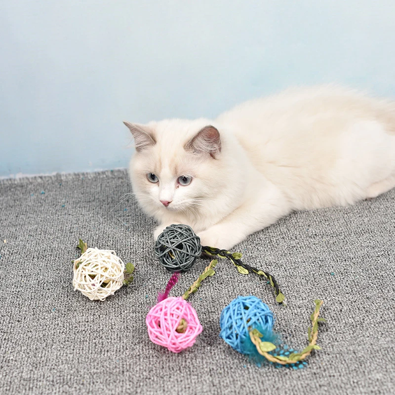 1PC Rattan Cat Interactive Toy With Bell Pet Chew Puppy Teething Sound Anti-Biting Kitten Ball Supplies | Дом и сад