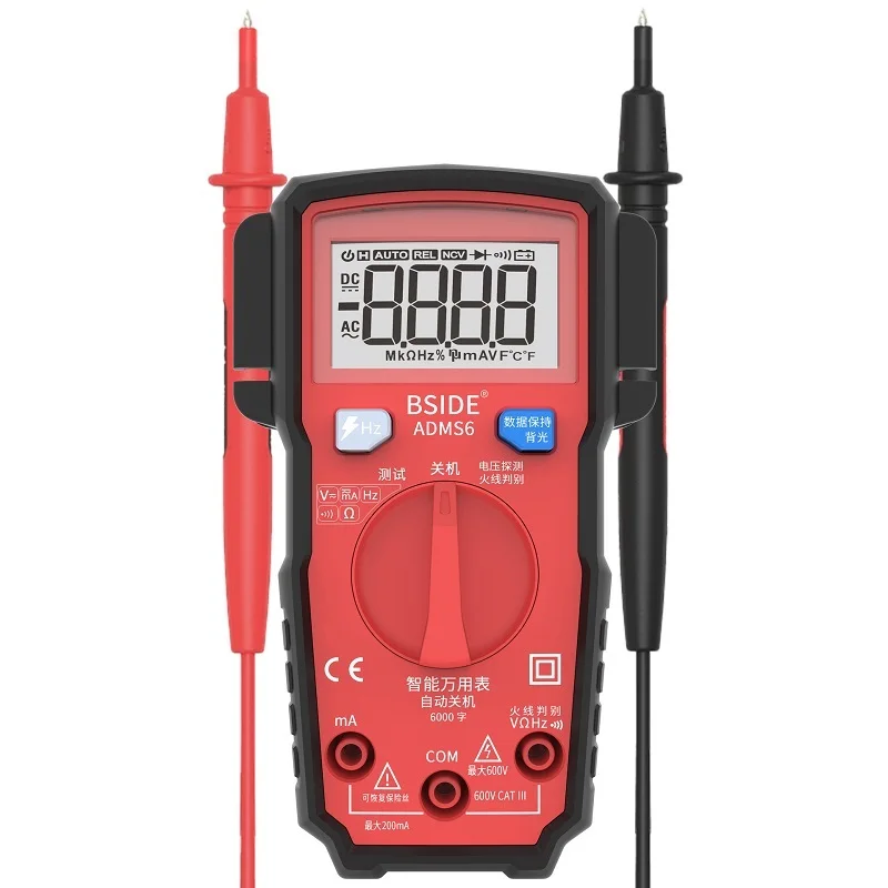 DT830/DT838/ADMS6 Умный Цифровой мультиметр BSIDE ADMS6 Автоматический диапазон 6000 отсчетов DC/AC напряжение тест er автоматическое оповещение тест - Цвет: ADMS6 red