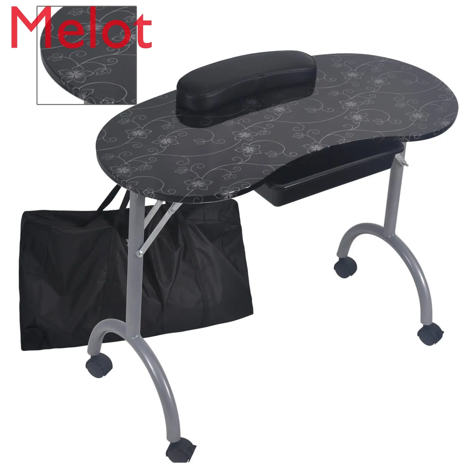 Fashion Pattern with Bag Stable and Durable Removable Portable Folding Nail Table Nail Table with Movable Wheel Drawer MT-017F 3 8cm wide nylon webbed belt diy diamond geometric pattern fashion durable precision woven wide diagonal shoulder belt