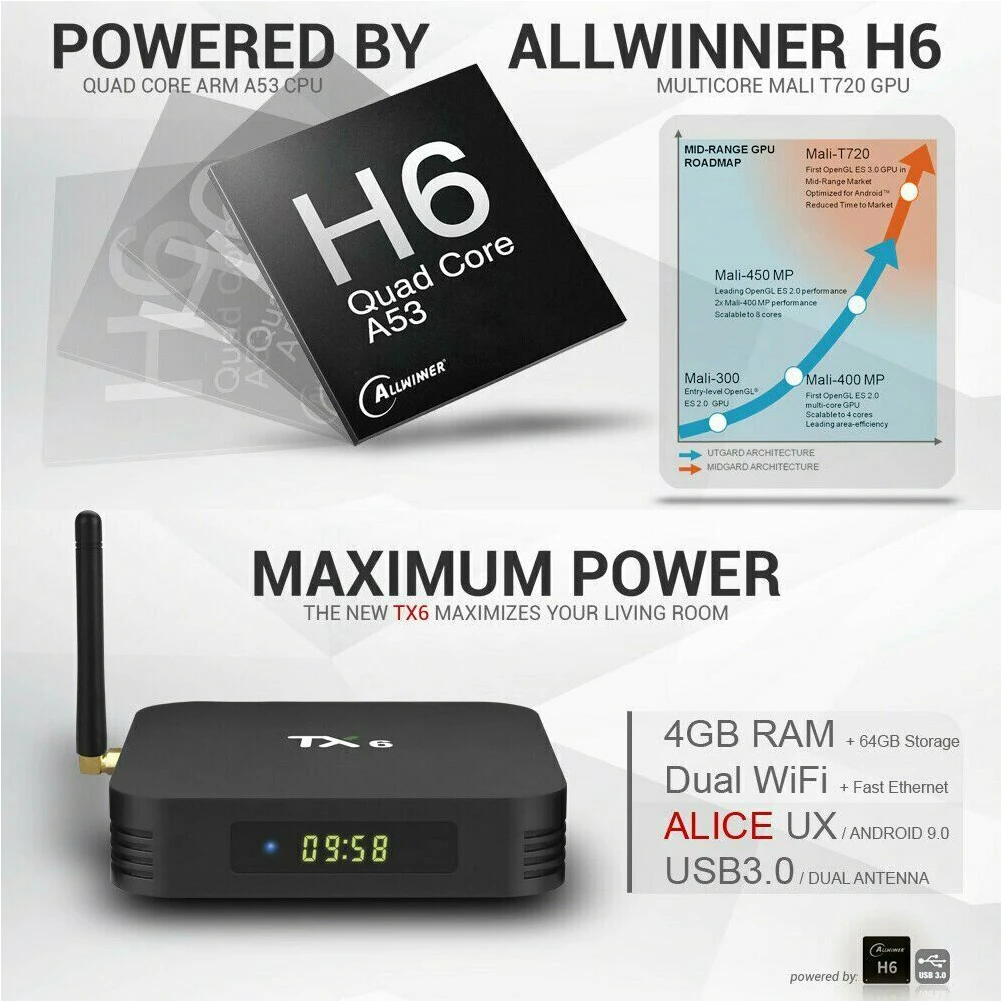TX6 With Remote Control High Definition Digital TV Box Bluetooth Stable Easy Install Audio Network Player For Android 9.0 Home