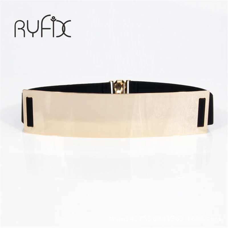 

Women Lady Elastic Mirror Metal Waist Belt Metallic Bling Gold Plate Wide Fashion Band for Female Dress waistband BL15