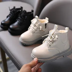 Bottes Martin en cuir et polaire pour enfant, bottes de neige, imperméables, épaisses et chaudes, en coton, taille 21 – 30 