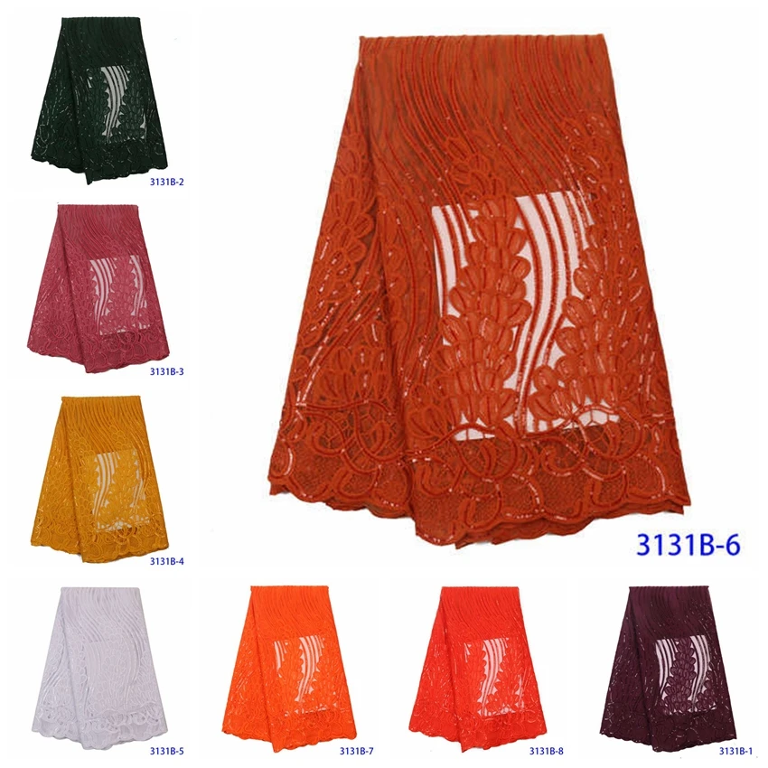 Жженое оранжевое кружево последняя кружевная ткань африканская ткань кружево с блестками для нигерийских официальных платьев KS3131B