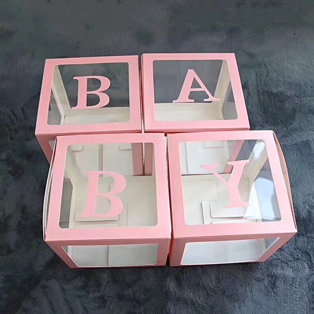 4pc Transparent "LOVE" Baby Shower Boxes Storage Balloon Birthday Decor Gift Box
