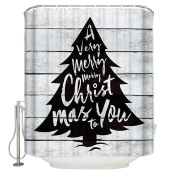 

Christmas TreeChristmas Tree On The Board Festival Celebration Shower Curtain Decor with Hooks Waterproof