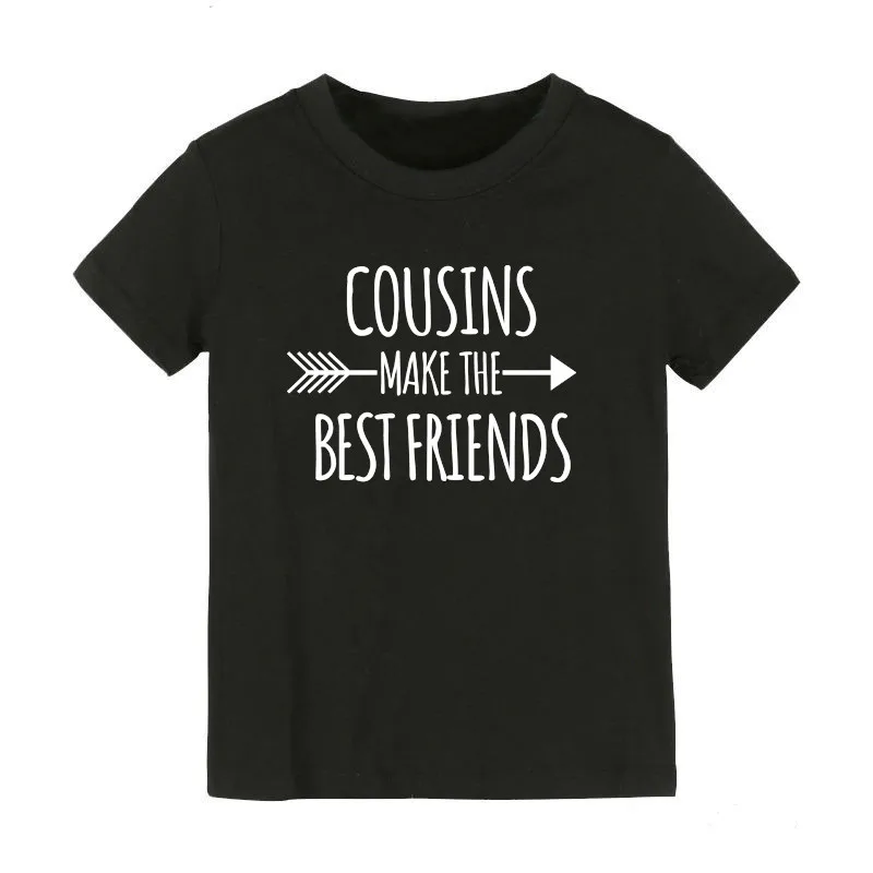 Черный В году, детская модная футболка "Cousins Make The Best Friends" Футболка для мальчиков и девочек праздничная одежда Забавные футболки, детская модная одежда - Цвет: Черный