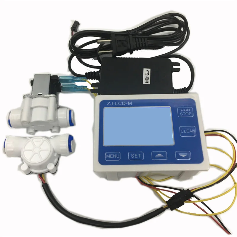 3/8 Датчик потока+ ZJ-lcd-M контроллер расходомера+ Valve iod клапан+ зарядное устройство ЖК-дисплей для измерения объема жидкостей