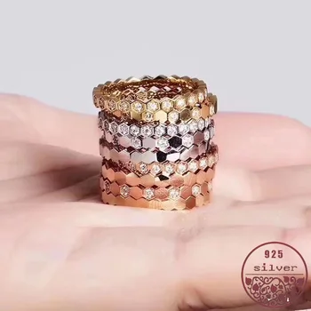 

2019 New arrivals 925 sterling silver Honeycomb inlaid stone female ring set circle rose gold ring diamond rings for women