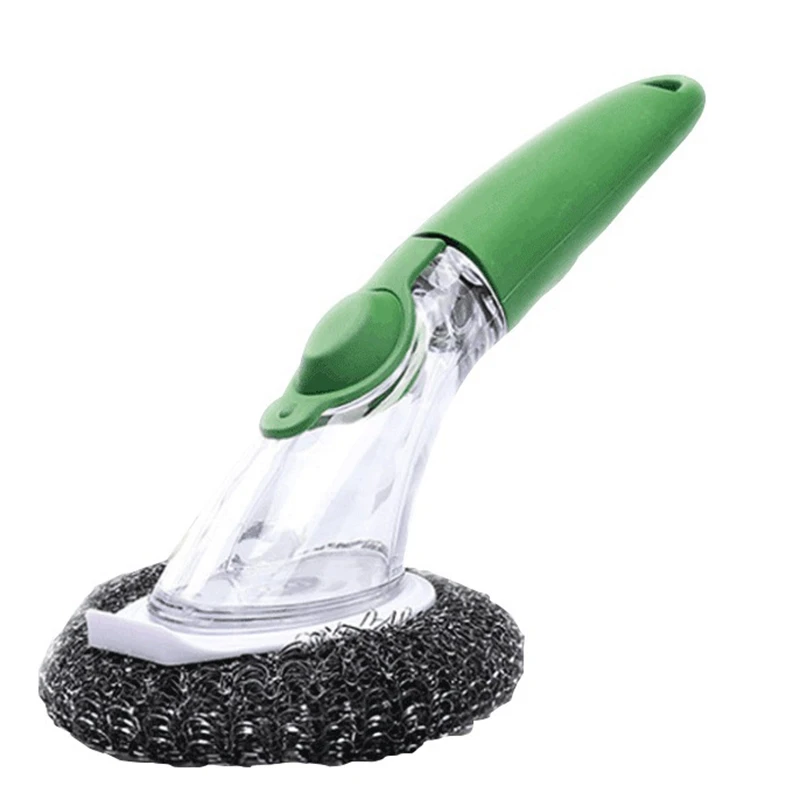 Hydraulic Long Handle Wash Pot Brush Kitchen Cleaning Brush Plus Liquid Stainless Steel Dishwashing Brush