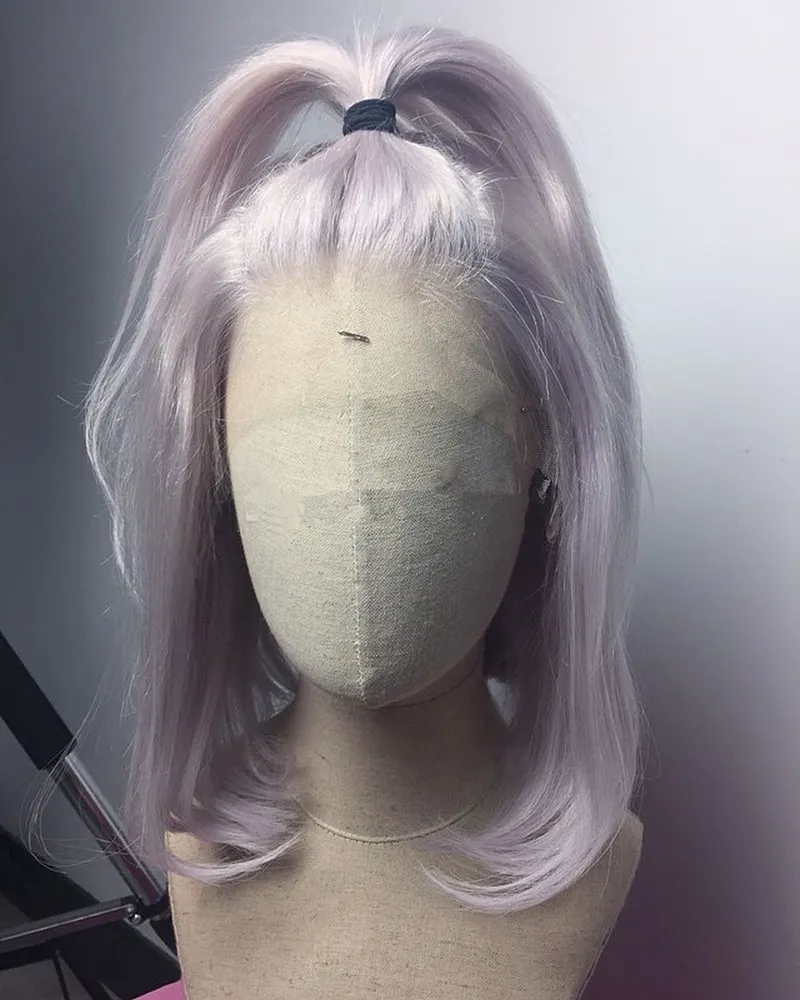 Light Grey Roselover, короткий Боб, Омбре, цветной, 13*6, кружевные передние человеческие волосы, парики, предварительно выщипанные с детскими волосами, Remy, бразильские человеческие волосы 150% 8-14" - Цвет: Light Grey