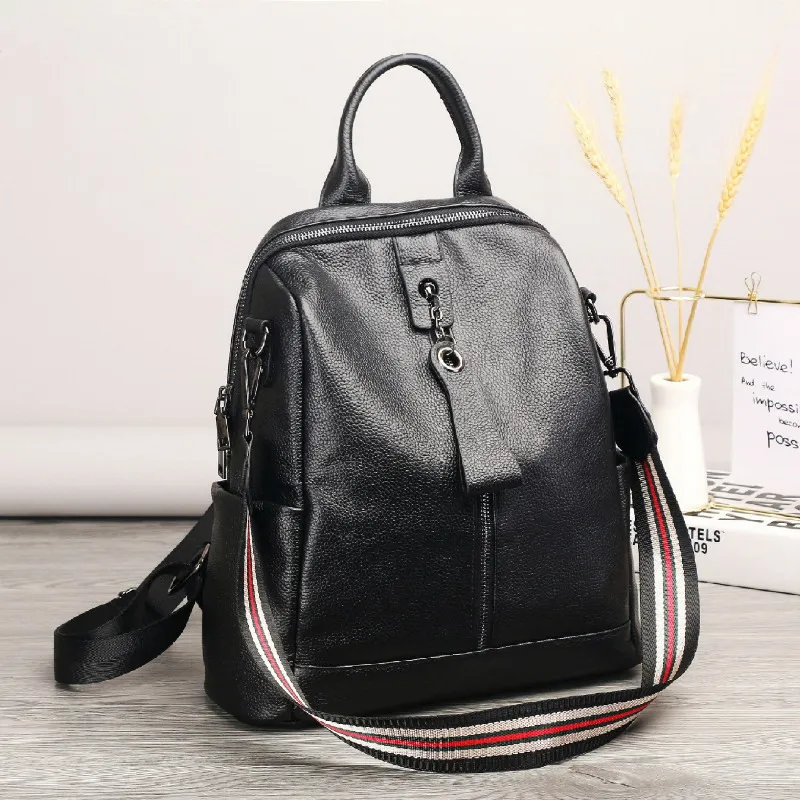 

2020 100% Genuine Leather Vintage Women Backpack Elegant Black Daily Holiday Knapsack Casual Travel Bags Girl's Schoolbag