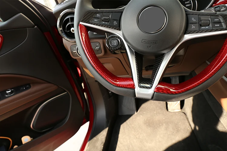 Красная реальная углеродного волокна Рулевое колесо украшения Накладка для Alfa Romeo Giulia аксессуары