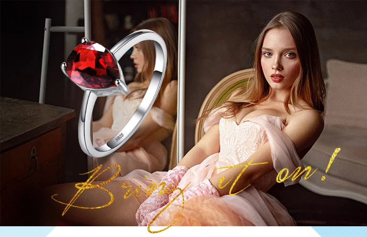 Jewelrypalace груша 1.4ct натуральный красный камень Гранат пасьянс кольцо стерлингового серебра 925 пробы бренд Модные украшения для Для женщин