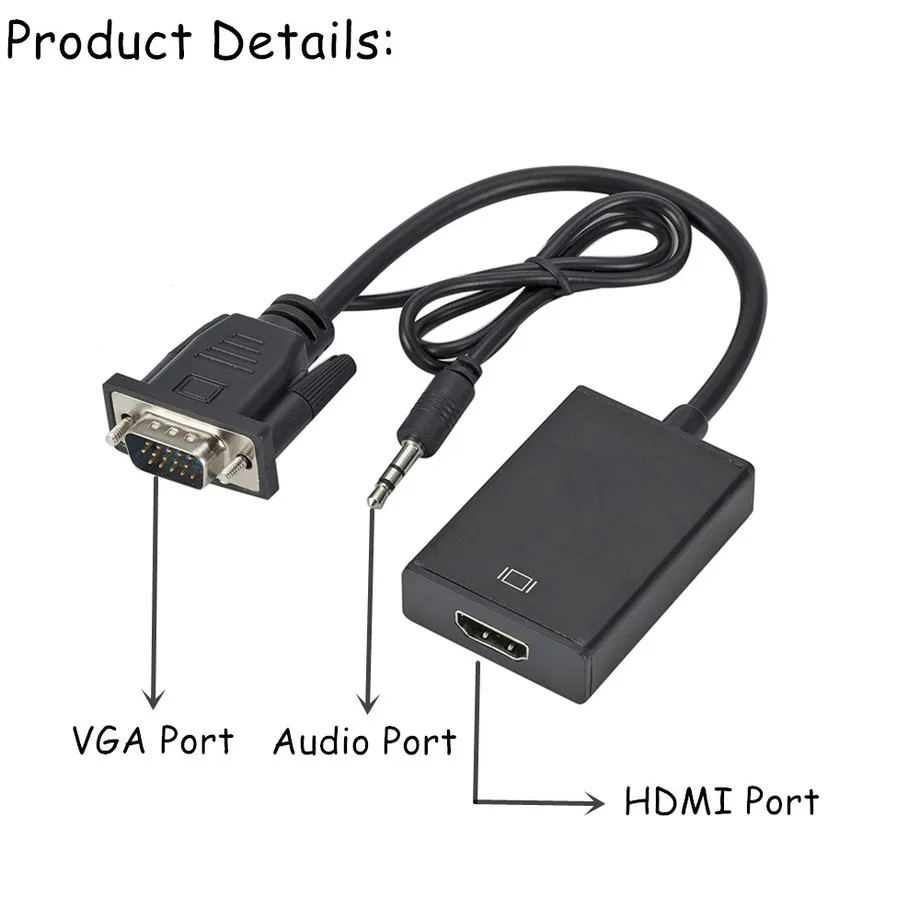 Переходник кабель Grwibeou VGA папа HDMI мама с аудио 3 5 мм 1080P в для ПК ноутбука проектора