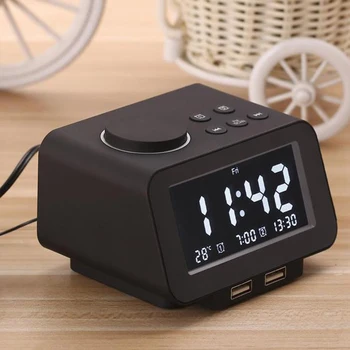 

Digital Alarm Clock Office Adjustable Volume With USB Port FM Radio Dimmer LCD Display Home Decor Desktop Temperature Snooze