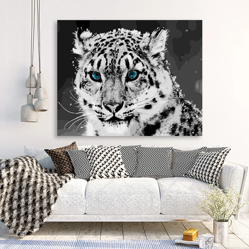Leopard LionTiger Grassland поедание мяса картинки с животными по номерам Современная реалистичность картины маслом ручной работы по номерам Настенный декор