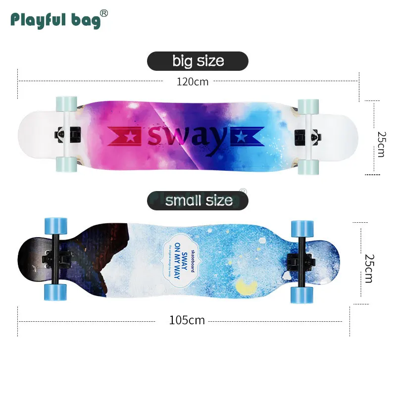 Playful Bag Maple long skateboard Four wheels longboard Flashing wheel Durable skateboard for teenagers adult Street toys AMA34