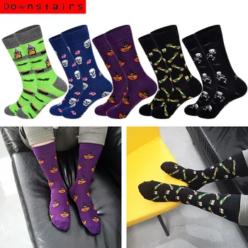 

Downstairs 2019 Hot Socks for Men Halloween Pumpkin Hip Hop Skateboard Brand Funny Socks Meia Masculina Chaussettes