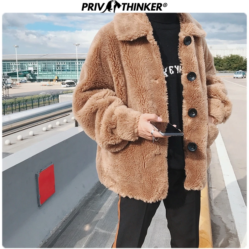 Privathinker, Мужская утолщенная куртка с искусственным мехом, Осень-зима, пальто, Мужская Корейская черная Повседневная парка, сохраняющая тепло, Мужская, свободная одежда