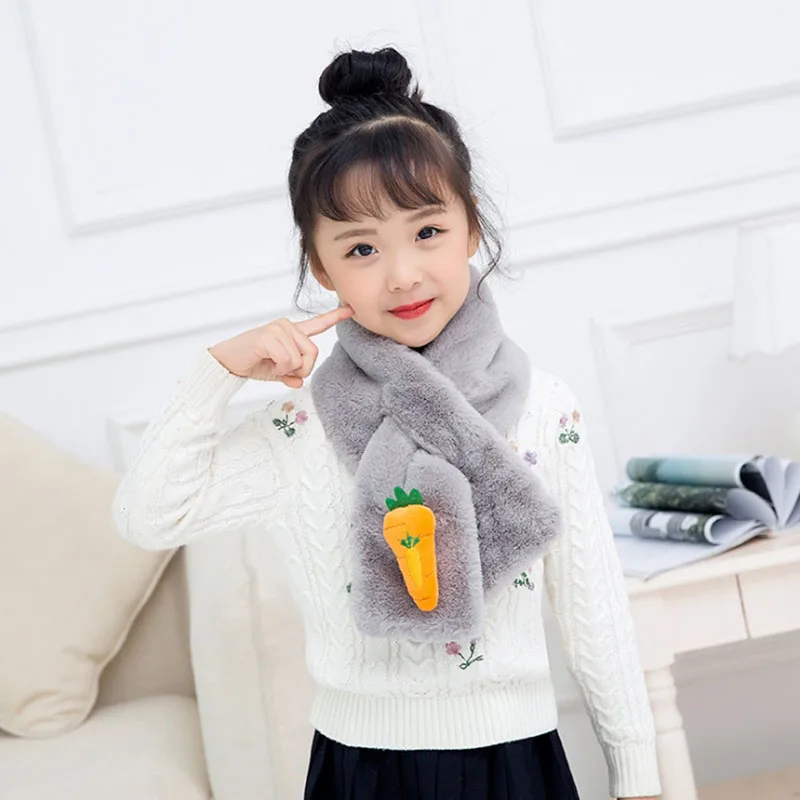 H11 Gray Calymel/ зимний модный детский шарф, имитация кроличьего меха, плюшевая морковка, шарф для мальчиков и девочек - Цвет: H11 Gray