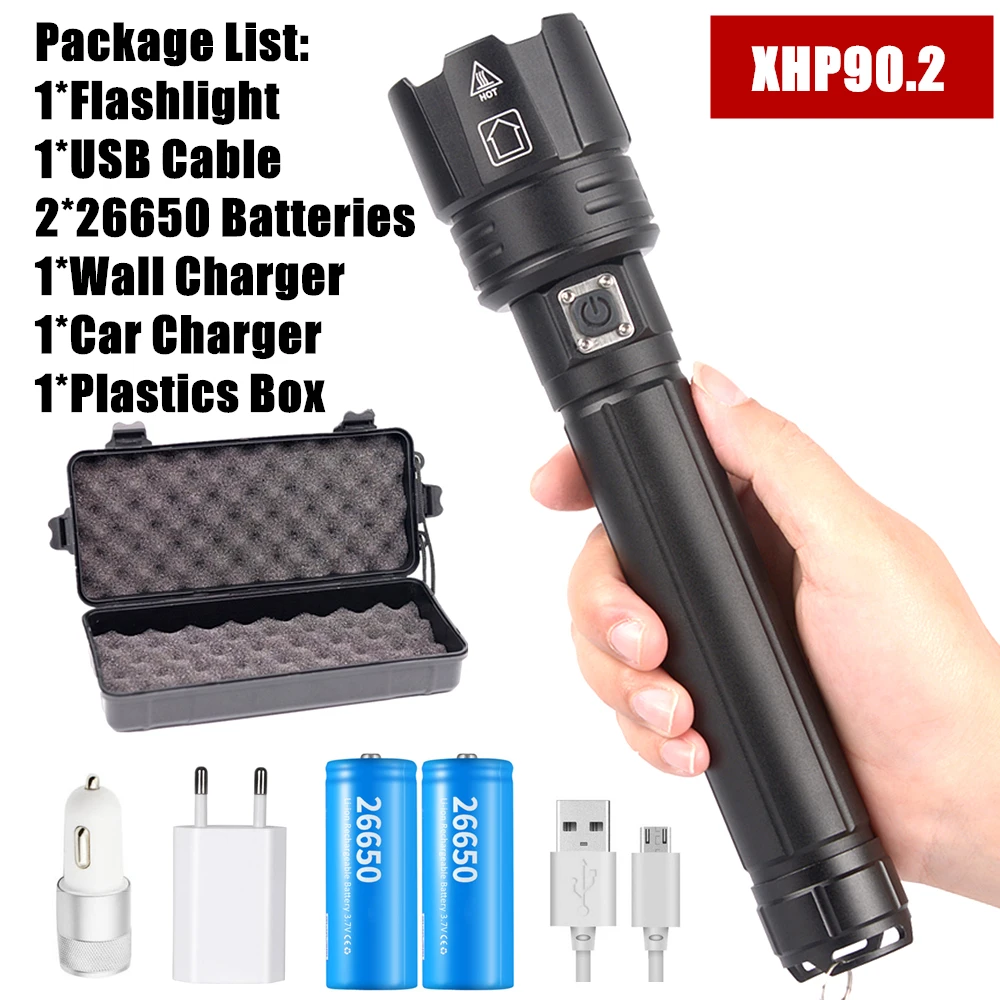 Package G Мощный светодиодный фонарь XHP90 XHP90.2, фонарь с зумом, 18650, 26650, USB перезаряжаемая водонепроницаемая лампа для кемпинга, охоты, аварийной ситуации - Испускаемый цвет: Package G