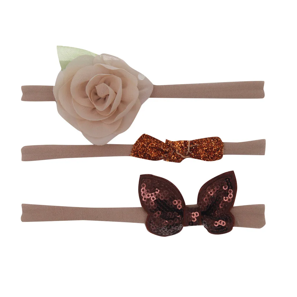 3pcs/lot Baby Girl Bow Flower Set Hairband  Baby Girls Elastic Hairband Infant Kids Head Band Hair Accessories for 1-6Y