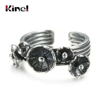 

Kinel Lotus Open Adjustable Finger Rings For Women Vintage Flower Ring Band 100% 925 Sterling Silver Jewelry Korean