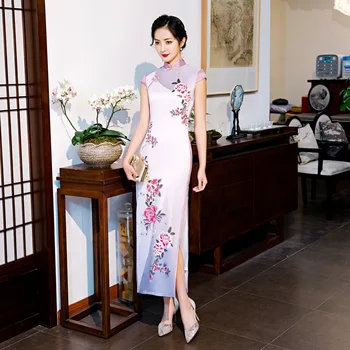 

Stylish Chinese Traditional Women Dress Print Floral Handmade Button Slim Qipao Vintage Lady Sexy Rayon Cheongsam Plus Size 4XL